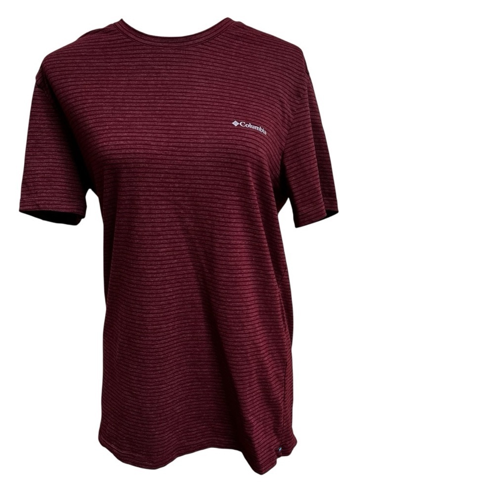 Columbia Men’s Large Short Sleeve Shirt Maroon Striped